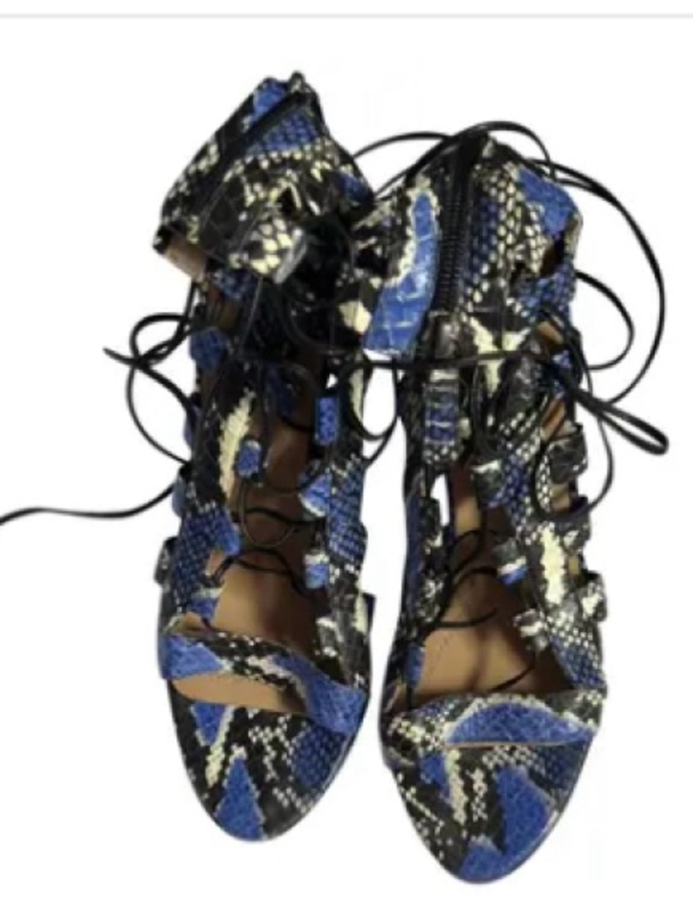 Blue Snake-Print Lace-Up Heels for Women size 7/37